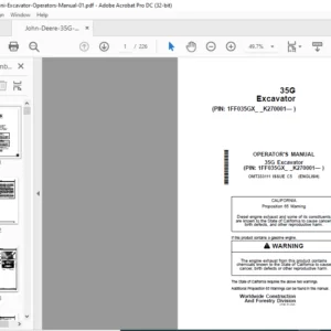 John Deere 35G Mini Excavator Operator's Manual - PDF DOWNLOAD