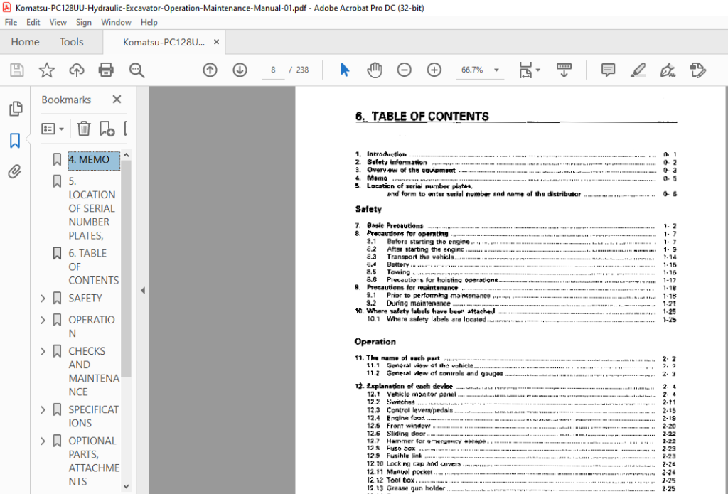 Komatsu PC128UU-1 Hydraulic Excavator Operation & Maintenance Manual ...