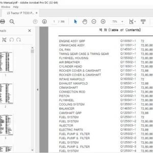 LS Tractor P 7030 Parts Manual - PDF DOWNLOAD