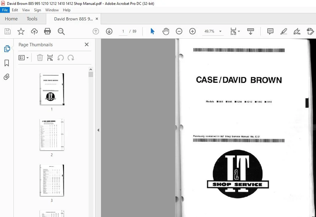 David Brown 885 995 1210 1212 1410 1412 Shop Manual - PDF DOWNLOAD