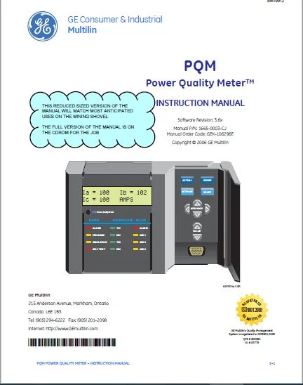 Cat Electric Rope Shovel PQM Power Quality Meter GE Multilin Instruction Manual