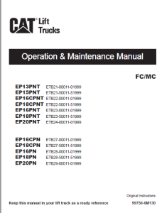 Caterpillar EP13PNT Lift Truck Service, Operation & Maintenance Manuals ...