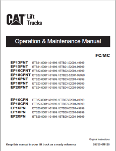 Caterpillar EP16PN Lift Trucks Service, Operation & Maintenance Manuals ...