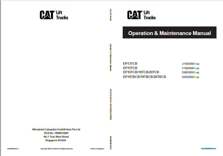 Caterpillar EP16TBCB Lift Trucks Service, Operation & Maintenance ...