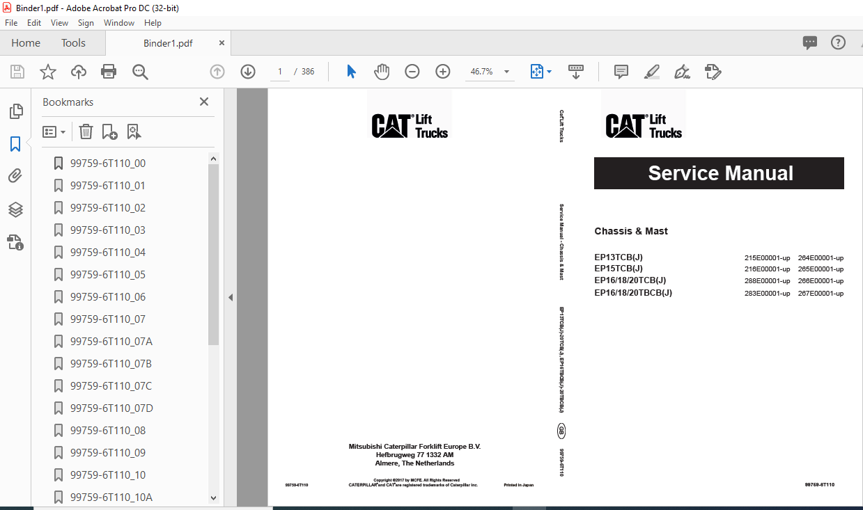 Caterpillar EP18TBCB(J) Lift Truck Service Manuals - PDF DOWNLOAD ...