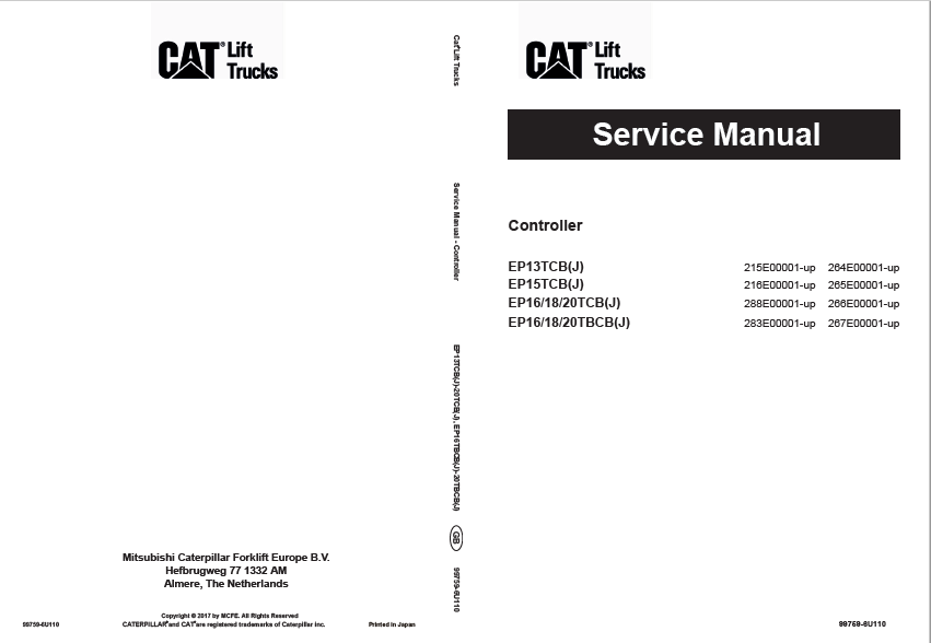 Caterpillar EP18TBCB(J) Lift Truck Service Manuals - PDF DOWNLOAD ...