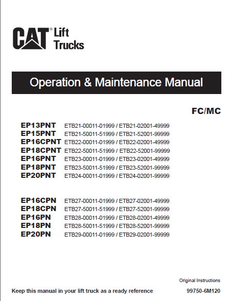 Caterpillar EP20PN Lift Truck Service, Operation & Maintenance Manuals ...