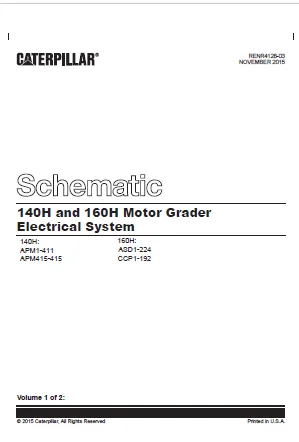 EN Cat 140H and 160H Motor Grader Electrical System Schematic Manual - PDF   DOWNLOAD