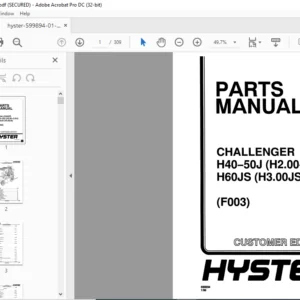 Hyster CHALLENGER H40-50J (H2.00-2.50J) H60JS (H3.00JS) (F003) Parts Manual - PDF DOWNLOAD