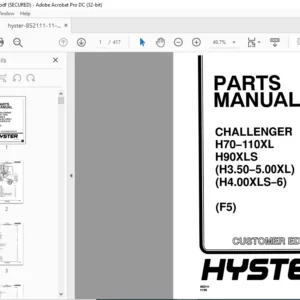 Hyster CHALLENGER H70-110XL H90XLS (H3.50-5.00XL) (H4.00XLS-6) (F5) Parts Manual - PDF DOWNLOAD