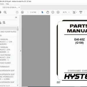 Hyster E40-65Z (G108) Parts Manual - PDF DOWNLOAD