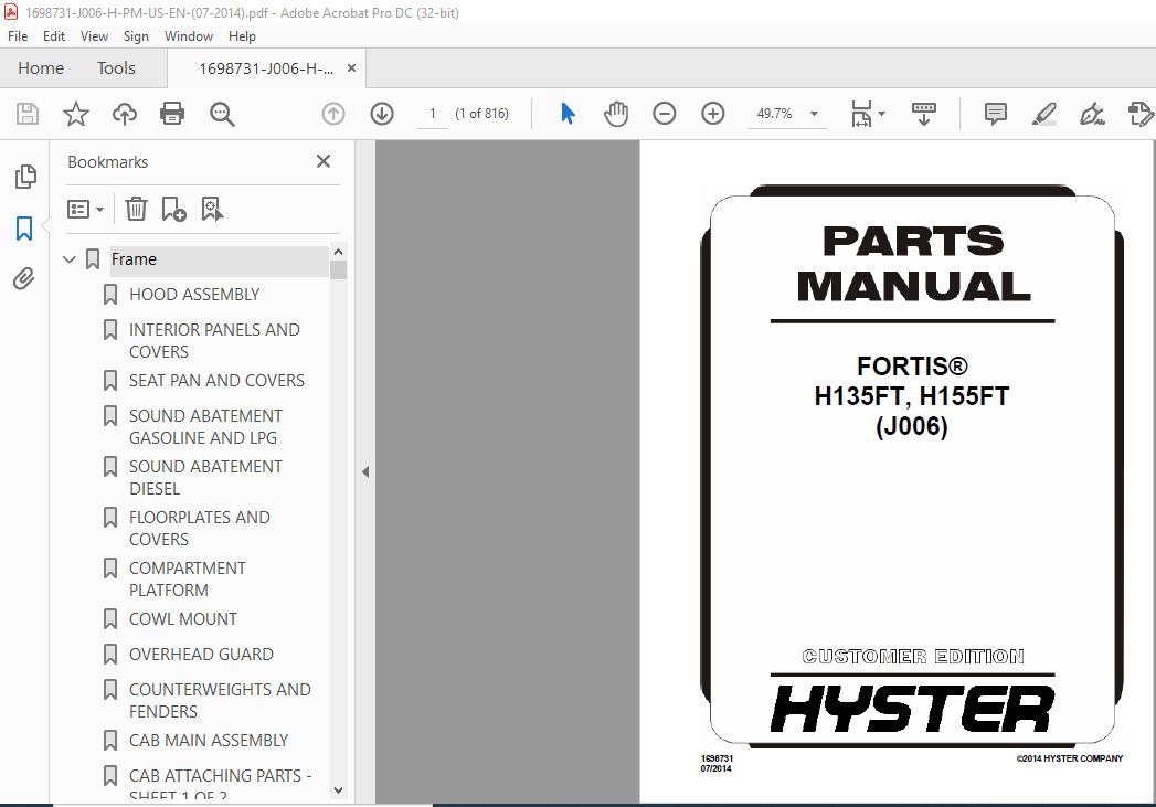 Hyster FORTIS® H135FT H155FT(J006) Parts Manual - PDF DOWNLOAD ...