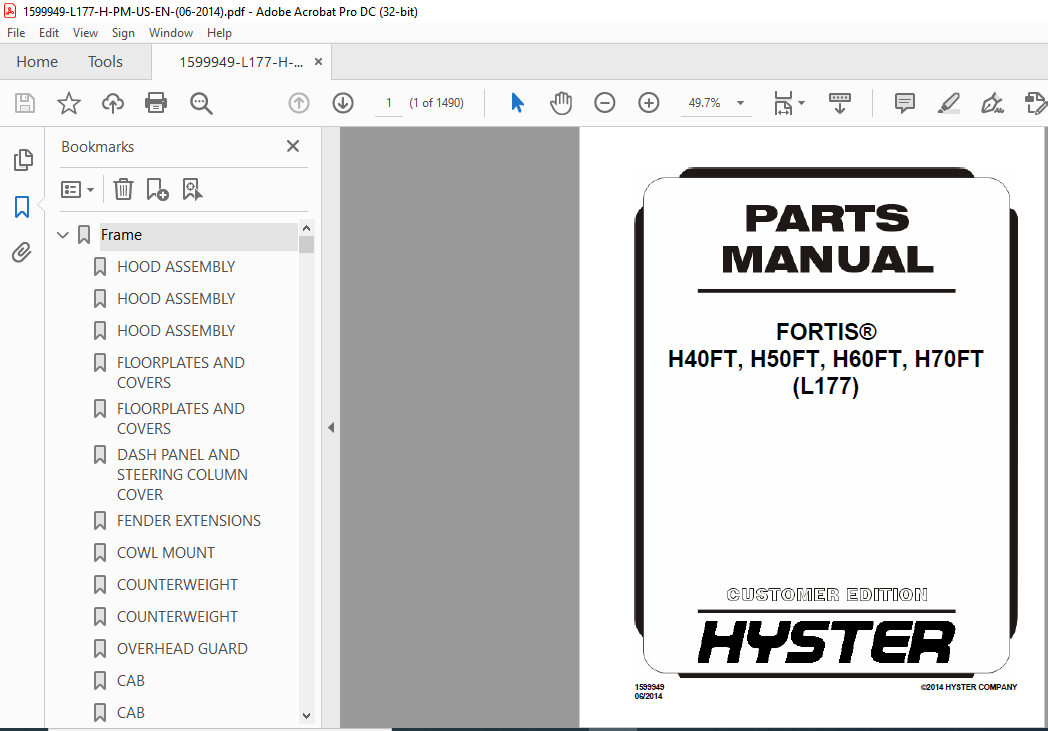 Hyster FORTIS® H40FT H50FT H60FT H70FT (L177) Parts Manual - PDF ...