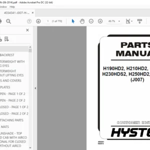 Hyster H190HD2 H210HD2 H230HD2 H230HDS2 H250HD2 H280HD2 (J007) Parts Manual