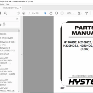 Hyster H190HD2 H210HD2 H230HD2 H230HDS2 H250HD2 H280HD2 (K007) Parts Manual