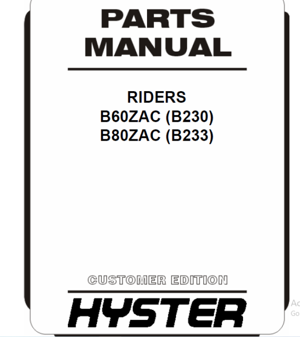 Hyster RIDERS B60ZAC (B230) B80ZAC (B233) Parts Manual - PDF DOWNLOAD ...