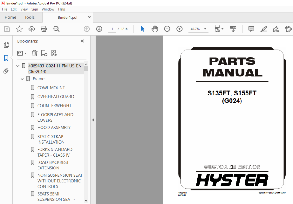 Hyster S135FT S155FT (G024) Parts Manual - PDF DOWNLOAD - HeyDownloads ...