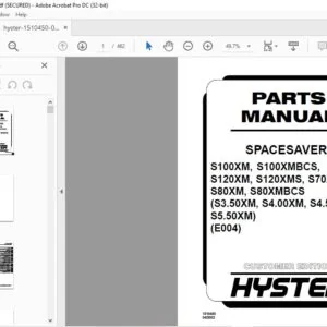 Hyster SPACESAVER S100XM S100XMBCS S120XM S120XMS S70XM S80XM S80XMBCS (S3.50XM S4.00XM S4.50XM S5.50XM)(E004) Parts Manual