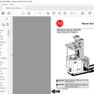 BT Electric Electrical Stand-Up Rider Truck RRX35/45 RDX30 RSX40/50 Master Service Manual 306756-000