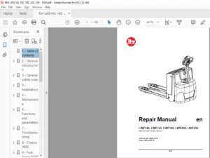 BT Pallet Truck LWE140 LWE160 LWE180 LWE200 LWE250 Repair Manual 258944-040