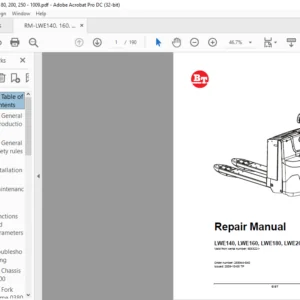 BT Pallet Truck LWE140 LWE160 LWE180 LWE200 LWE250 Repair Manual 258944-040