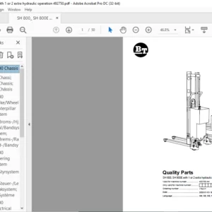 BT SH 800; SH 800E with 1 or 2 extra hydraulic operation Quality Parts Manual - PDF DOWNLOAD