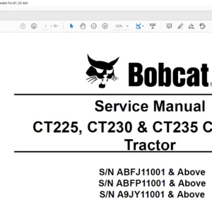 Bobcat CT225 CT230 & CT235 Compact Tractor Service Manual  - PDF DOWNLOAD