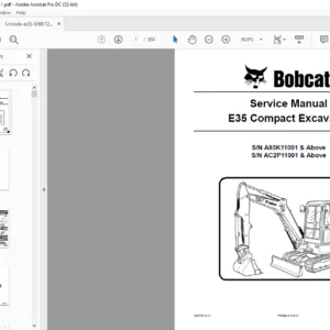 Bobcat E35 Compact Excavator Service Manual - PDF DOWNLOAD