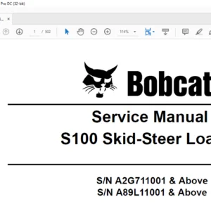 Bobcat S100 Skid-Steer Loader Service Manual - PDF DOWNLOAD