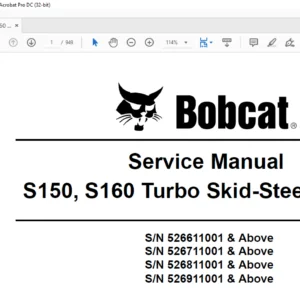 Bobcat S150 S160 Turbo Skid-Steer Loader Service Manual 6902730 (5-11) - PDF DOWNLOAD