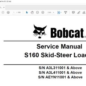 Bobcat S160 Skid-Steer Loader Service Manual 6987048 (11-10) - PDF DOWNLOAD