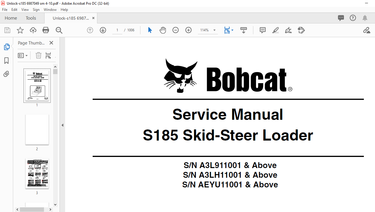 Bobcat S185 Skid-Steer Loader Service Manual 6987049 (4-10) - PDF