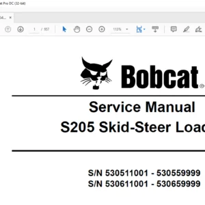 Bobcat S205 Skid-Steer Loader Service Manual 6904138 (7-09) - PDF DOWNLOAD