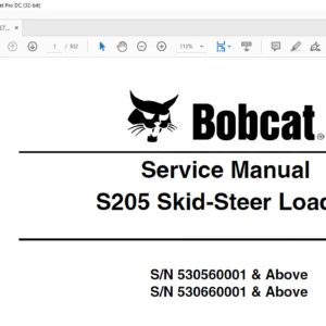 Bobcat S205 Skid-Steer Loader Service Manual 6987037 (7-09) - PDF DOWNLOAD
