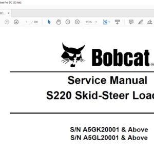Bobcat S220 Skid-Steer Loader Service Manual 6987038 (11-10) - PDF DOWNLOAD