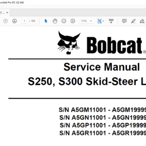 Bobcat S250 S300 Skid-Steer Loader Service Manual 6986680 (3-09) - PDF DOWNLOAD