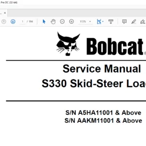 Bobcat S330 Skid-Steer Loader Service Manual 6987040 (11-10) - PDF DOWNLOAD