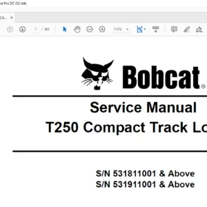 Bobcat T250 Compact Track Loader Service Manual 6904164 (3-09) - PDF DOWNLOAD