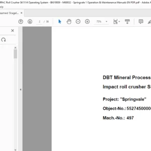 CAT Beamed Stageloader DBT Impact roll crusher SK 1114  Springvale Operation & Maintenance Manual - PDF DOWNLOAD