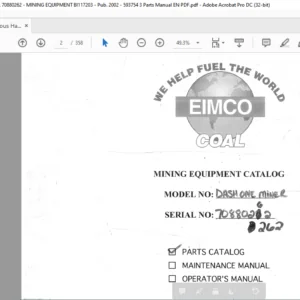 CAT Continuous Haulage Dash One Miner PARTS Catalog Manual - PDF  DOWNLOAD