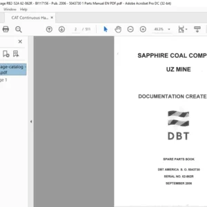 CAT Continuous Haulage RB2-52A 62-862R Parts Manual  - PDF DOWNLOAD