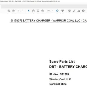 CAT Continuous Haulage  Warrior Coal Cardinal Mine  Parts Manual  - PDF DOWNLOAD