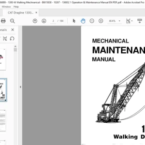 CAT Dragline Marion 1300-W Walking Dragline Mechanical Maintenance And Operation Manual  - PDF DOWNLOAD