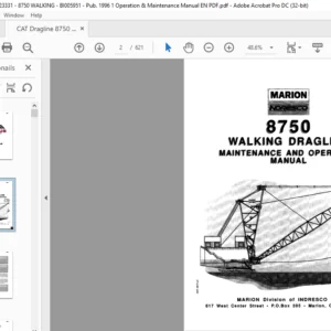 CAT Dragline Marion 8750 Walking Dragline Maintenance And Operation Manual  - PDF DOWNLOAD