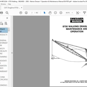 CAT Dragline Marion 8750 Walking Dragline Operation &  Maintenance Manual - PDF DOWNLOAD