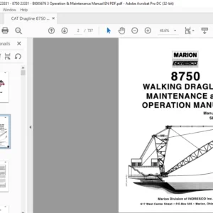 CAT Dragline Marion 8750 Walking Dragline Operation And Maintenance Manual - PDF DOWNLOAD