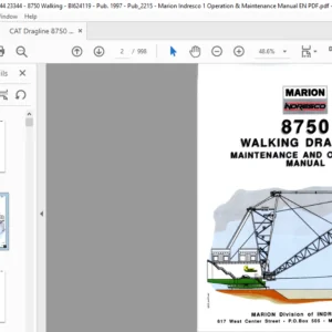 CAT Dragline 8750  Marion Walking Dragline Operation & Maintenance Manual  - PDF DOWNLOAD