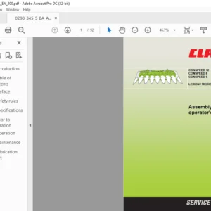 CLAAS CONSPEED 12 CONSPEED 8 CONSPEED 6 LEXION MEDION MEGA Assembly & Operator's Manual