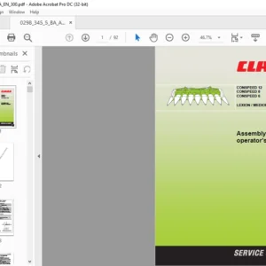 CLAAS CONSPEED 12 CONSPEED 8 CONSPEED 6 LEXION MEDION MEGA Assembly & Operator's Manual