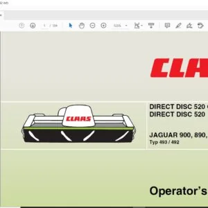 CLAAS DIRECT DISC 520 Contour DIRECT DISC 520 JAGUAR 900 890 870 850 830 Typ 493 492 Operator's Manual